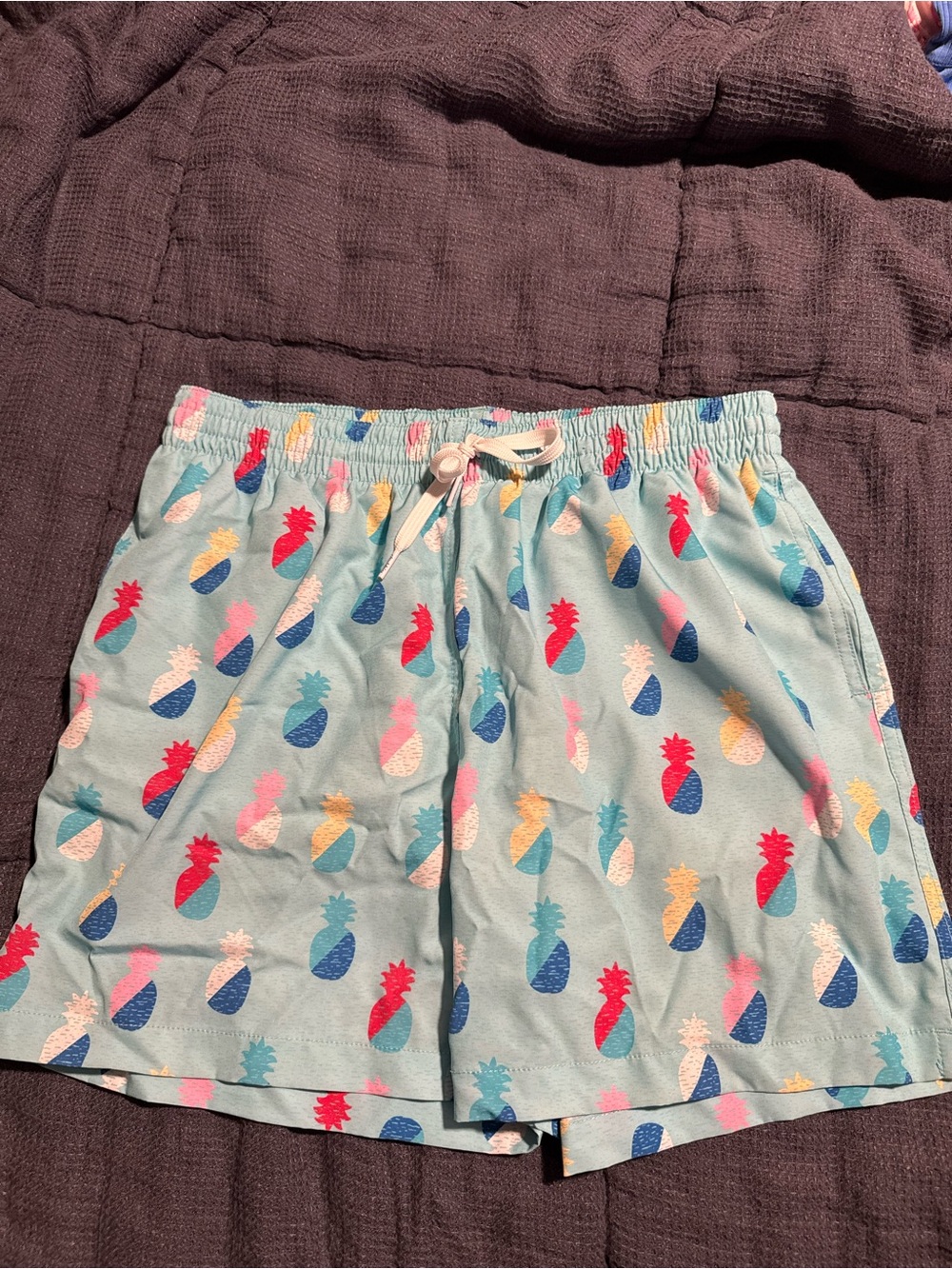Pineapple Print Light Blue Drawstring Shorts